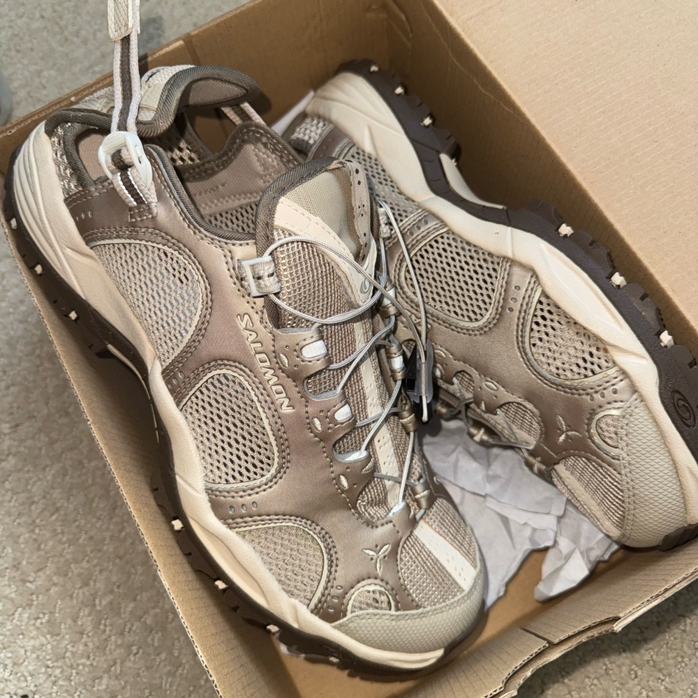 Salomon Beige and Brown Athletic Shoes
